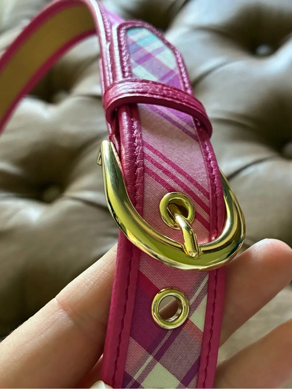 Talbots Pink Leather Tartan Belt Size Medium